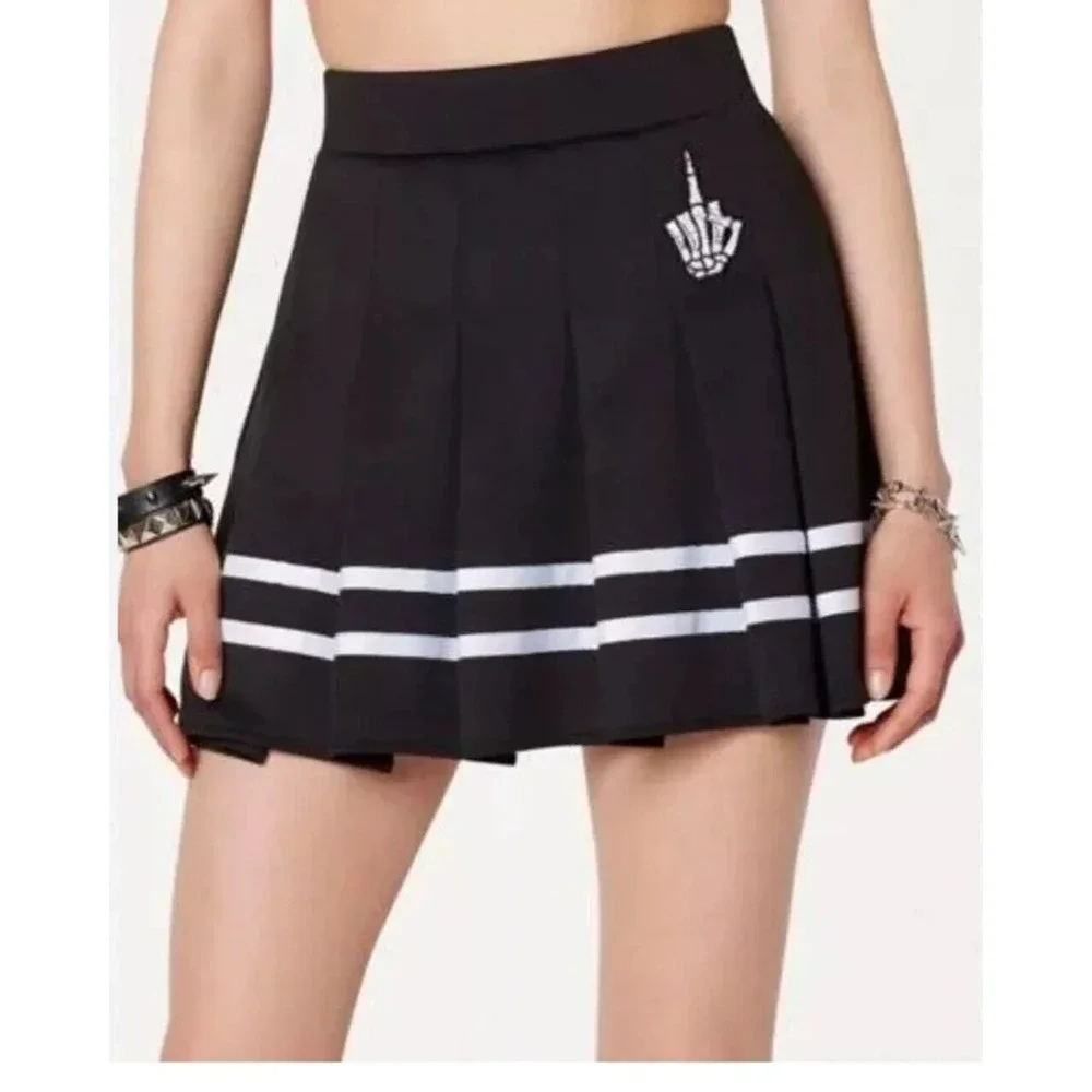 Body Rage Spencers Black White Mini Skater Skirt Skeleton Hand Finger M Pleated - Picture 2 of 10